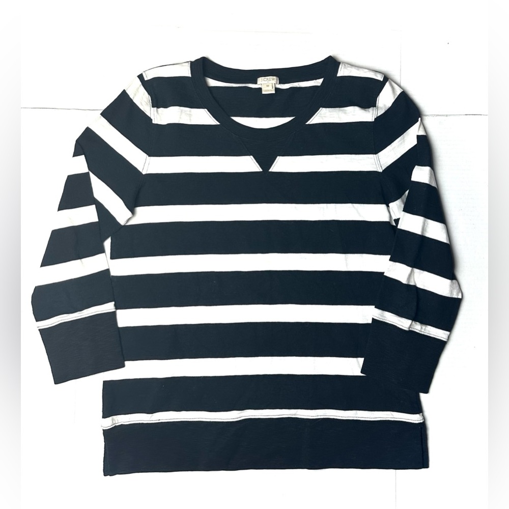 J Crew Sweater Womens Medium‎ Black Striped Long Sleeve Casual Workwear Sweater
